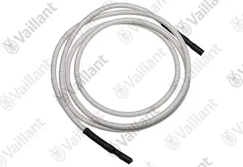 Vaillant Zündkabel, elektrisch isoliertes Kabel mit zwei schwarzen Enden, spiralförmig gewickelt und durchsichtiger Umhüllung.